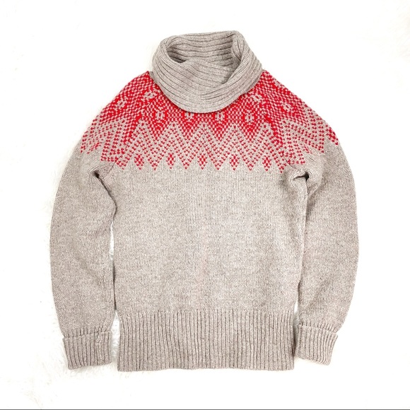 GAP Fair Isle Lambs’ Wool Sweater Festive Thick Knit Cowl Neck Turtleneck Nordic - Picture 1 of 16